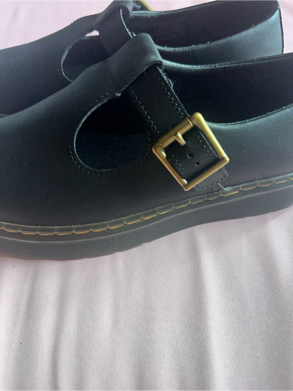 Dr. Martens Black Mary Jane with Gold Buckle and Yellow Stitching - Picture 3 of 4